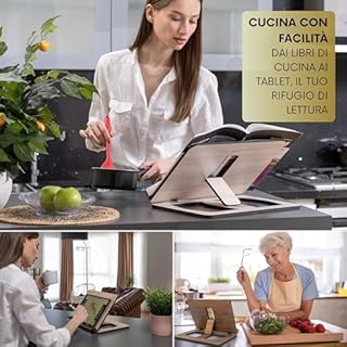 Vigo Wood Supporto per libro e lettura, supporto per ricette e cucina da letto (quercia)