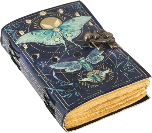 TUZECH Libro degli incantesimi diario rilegato in pelle Luna Moths Journal Deckle Edge Paper Grimoire Morpho Butterfly stampato diario a spirale gotico taccuino antico vintage libro per uomini e donne