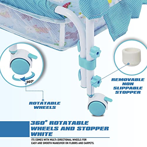 Image of Funbaby New Born Baby Swing Cradle Crib Jhula with Mattress Pillow Adjustable Height and Mosquito Net Bassinet & Wheels (Elephant Blue)