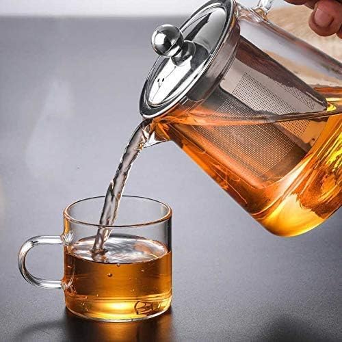 Image of Glass Small Kettle with Filter & Lid, Tea Pot with Removable 18 /8 Stainless Steel Infuser, Loose Leaf Tea Coffee Maker Set, Microwave & Stovetop Safe (550 ml, Set of 1)