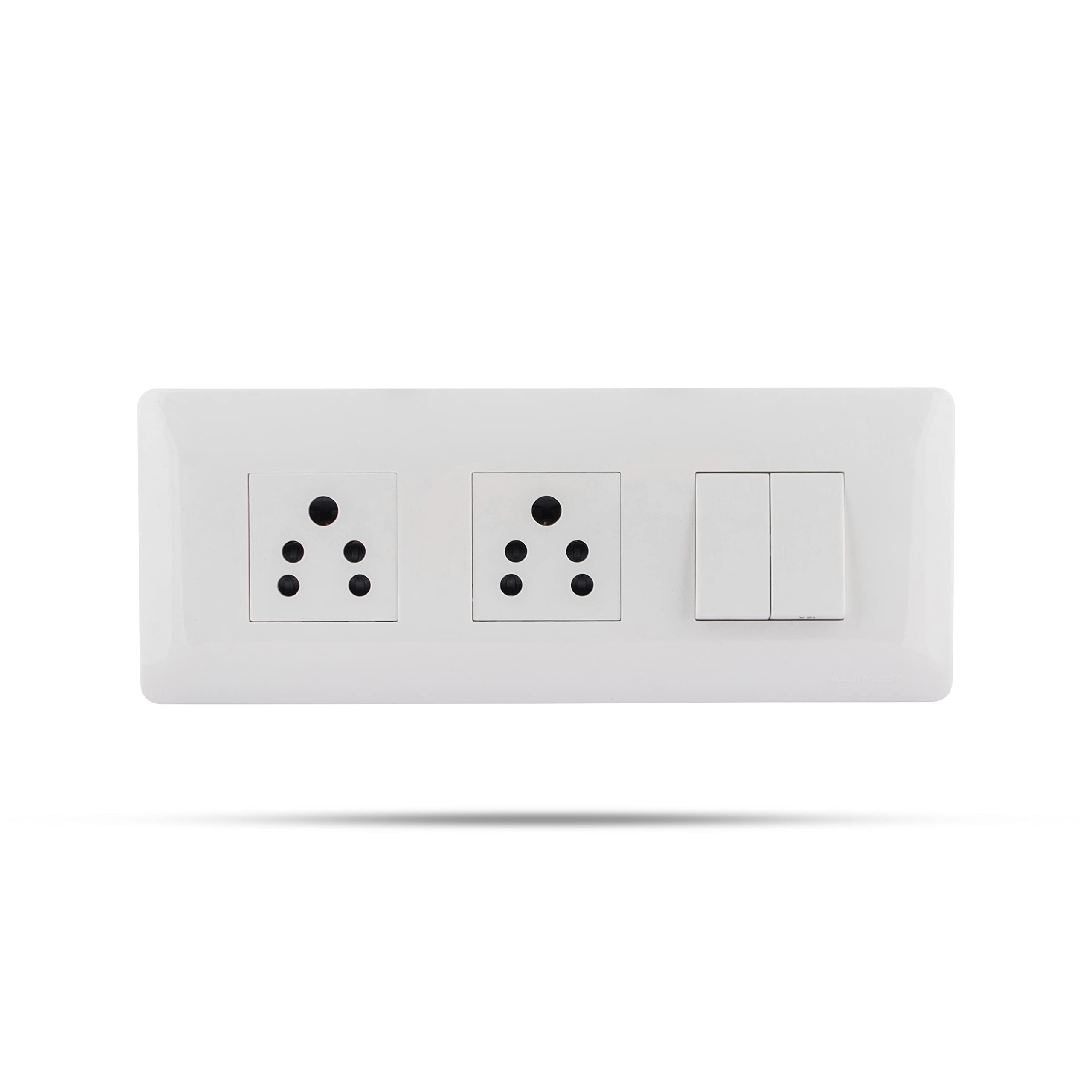 Wipro Northwest (Venia) Switch Combo of 6M Plate + 1M 6A Switch x2 + 6A 3Pin Socket x2, White (Kit 12)-picture-20