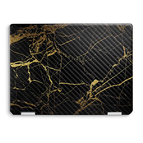 Image of MightySkins Carbon Fiber Skin Compatible with HP Spectre x360 14 inch (2022) Full Wrap Kit - Black Gold Marble | Protective, Durable Textured Carbon Fiber Finish | Easy to Apply | Made in The USA