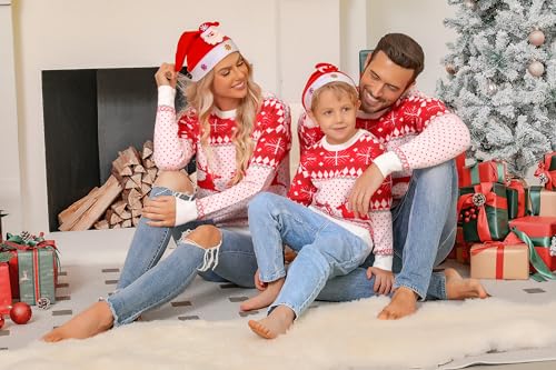 Image of Totatuit Family Matching Christmas Sweater Round Neck Reindeer Snowflakes Ugly Knitted Sweater Pullover for Men Women