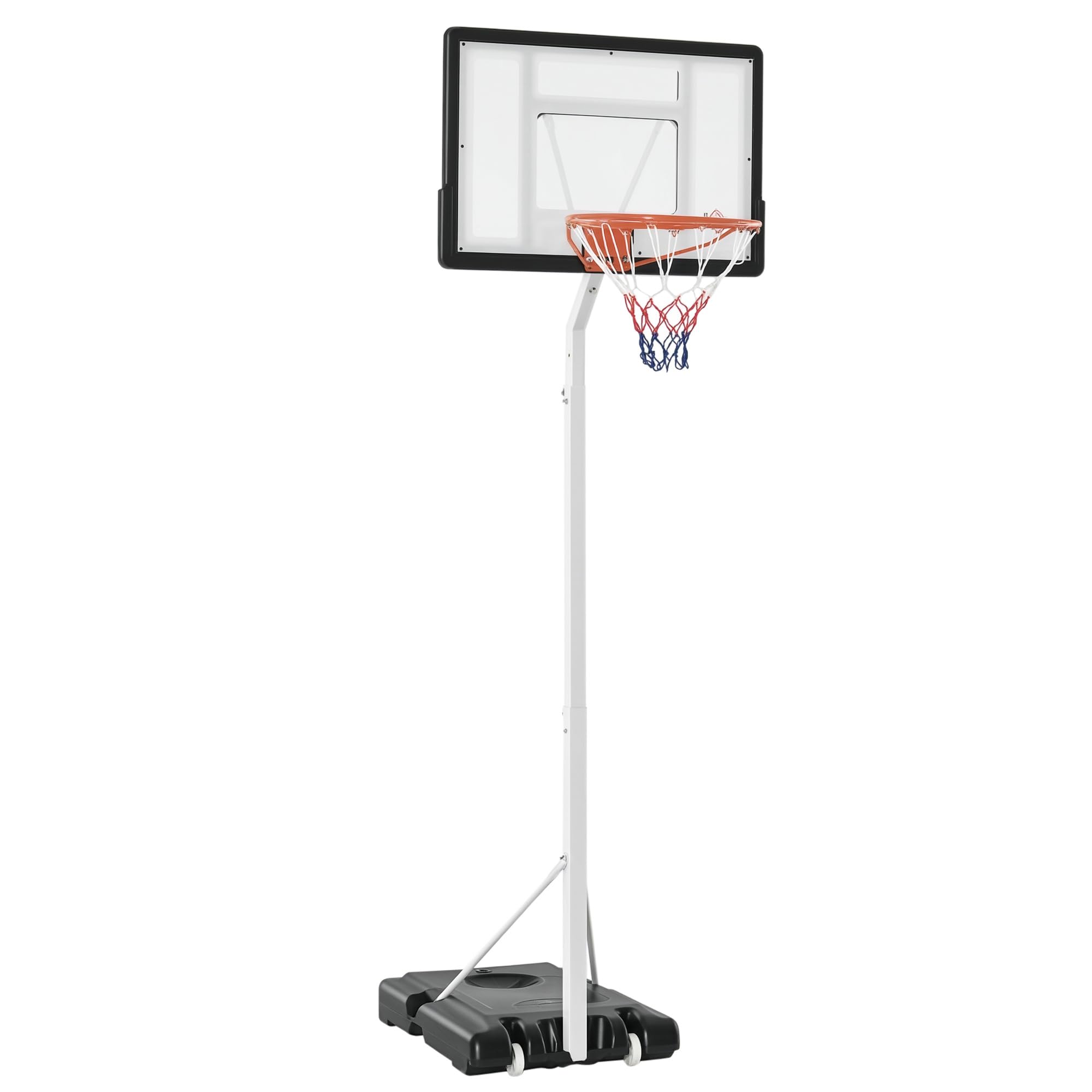 HOMCOM Canestro da Basket per Adulti con Ruote, Regolabile in Altezza 260-310 cm, Canestro Basket da Esterno e Interno con Tabellone e Supporto in Plastica, Bianco