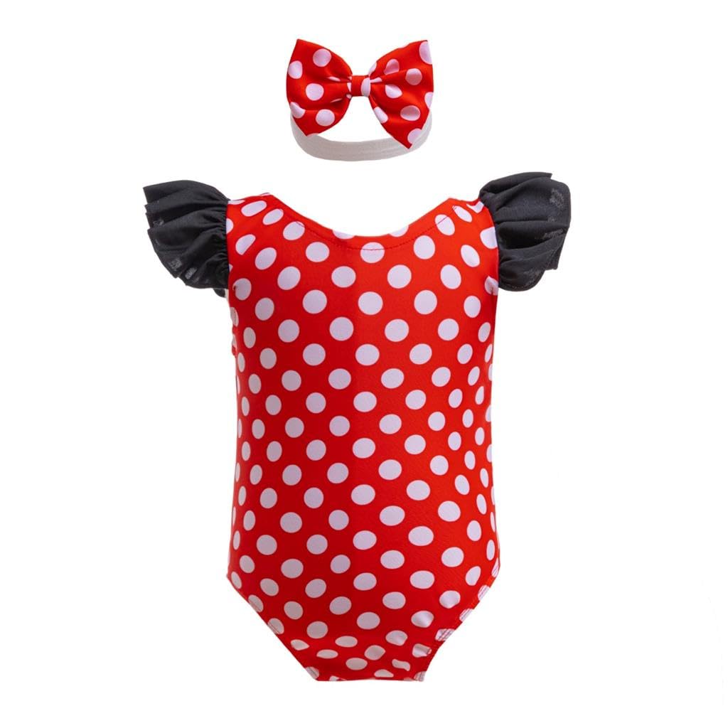 Lito Angels Girls Red (With Bowknot Headband) Mouse Swimming Costume One Piece Swimsuit Swimwear Bathing Suit With Headband For Kids Age 2-3 Years