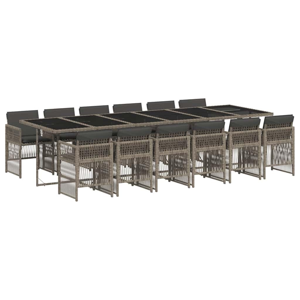 Set Polyrattan 13 Pezzi con Cuscini Grigio