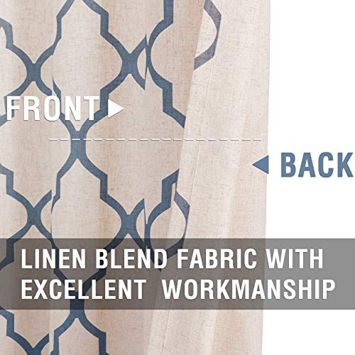Jinchan Valance Swag Moroccan Tile For Bedroom- Quatrefoil Flax Linen Blend Textured Geometry Lattice Print Window Treatment For Living Room 1 Panel 38 Inch Length Blue On Beige #TOP2