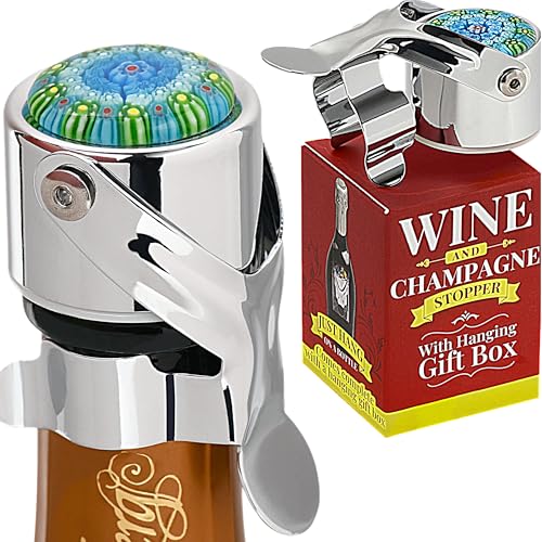 Wine Stopper & Champagne Stopper All In One - Patented Seal, Preserves Bubbles & Taste for Prosecco, Cava, and Wine Ð 1 Pro Grade Evan James Bottle Stopper With Hanging Gift Box