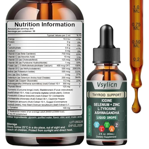 Vsylicn Liquid Iodine Drops | Iodine Supplement Thyroid Support Energy & Metabolism Support | 500 Servings | Non-GMO Vegan Third-Party Tested Highly Absorbable | 60ml