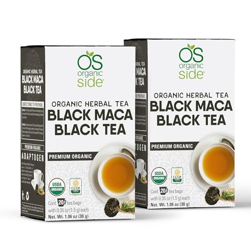 OS ORGANIC SIDE | 2-pack Organic Black Maca Tea 40 Bags | Energizing Herbal Formula Featuring Premium Black Leaves And Maca Root | Natural Source Of Antioxidants | Adaptogens