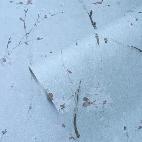 Image of Self Adhesive Decorative Peel Stick Waterproof Blue Cherry Wallpaper Wall Decor Removable Wall Paper for Living Room Hall Decoration PVC Vinyl DIY Wall Stickers 45x304cm