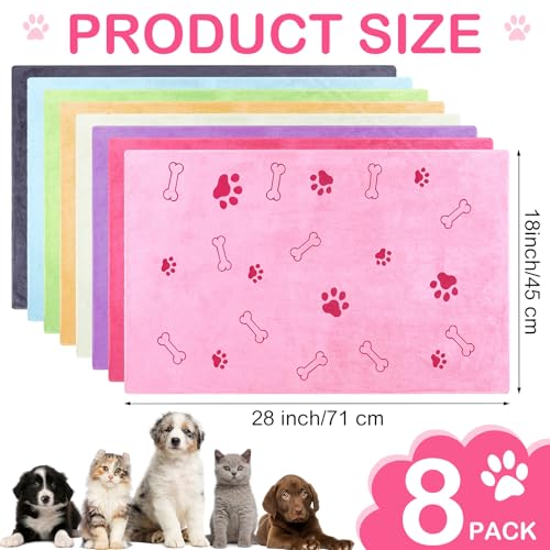 Image of 8 Pcs Dog Towel for Drying, 18 x 28 Inch, Dog Paw and Bone, Sweet Color