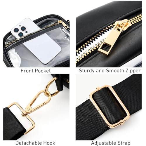 Fibrdoo Clear Bag Stadium Approved, Leather Clear Crossbody Purse Bag for Concerts Sports Events Festivals4