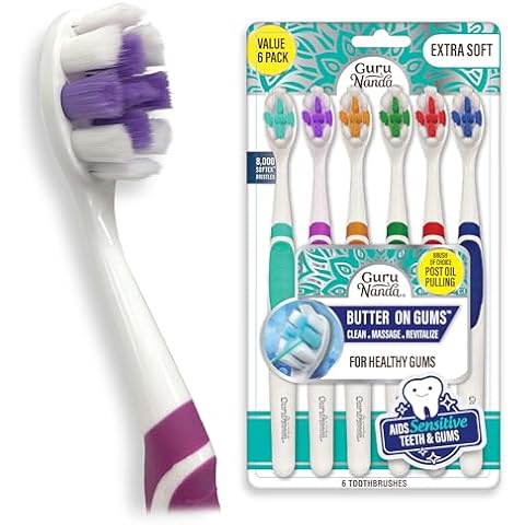 GuruNanda Butter On Gums Toothbrush with 8000+ Softex Bristles, Ultra Soft Bristles for Sensitive & Receding Gums, Perfect for Whiter Teeth, 6 Count Cover