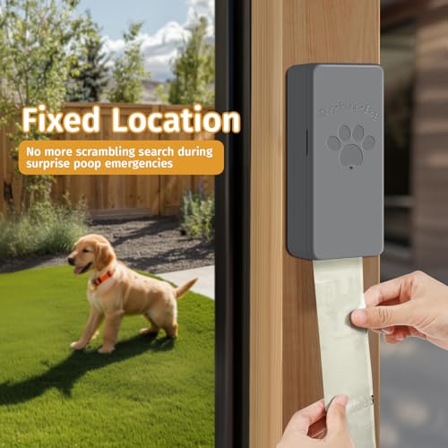 Image of Dog Poop Bag Dispenser for Hanging Use, Grey Poop Bag Holder with Magnetic Closure, Includes 4 Rolls (60 Bags)