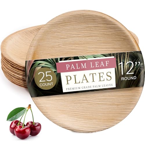 brheez 25 Ct 12 Inch Eco Friendly Compostable Biodegradable Elegant Bamboo Look Disposable Party Plates Heavy Duty More Environmentally Friendlier Then Paper Plates