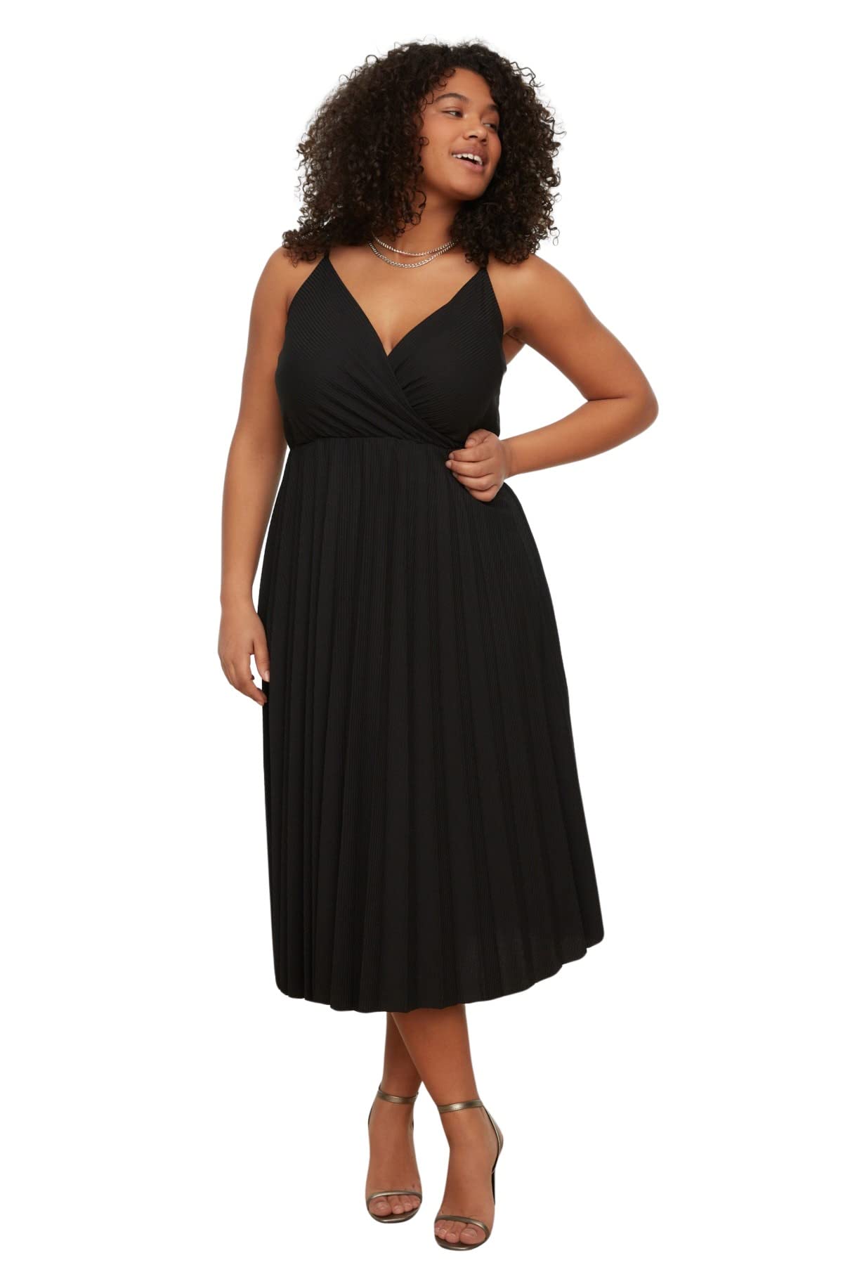 Trendyol Damen Schwarz Midi Standard Regular Plus Size Dress Kleid, Xl Große Größen Eu