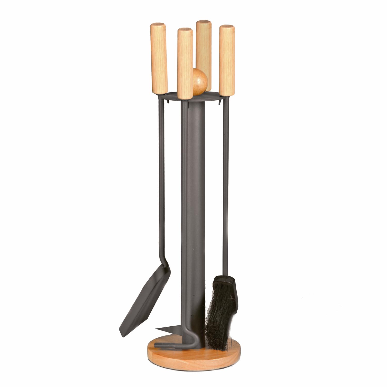 raik 21.02.717.2 Kaminbesteck, 4-teilig, anthrazit beschichtet, Holzgriffe, 64cm