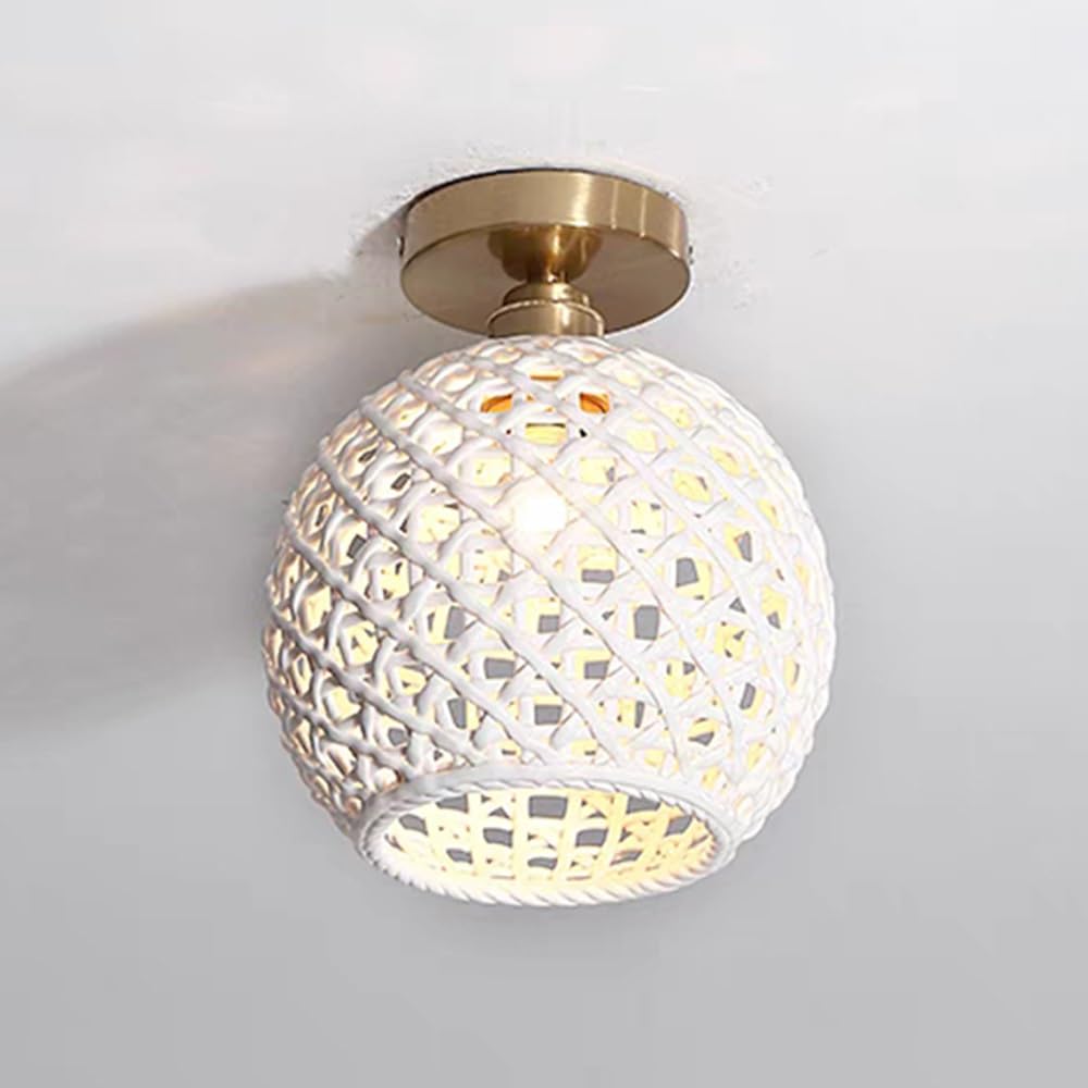 Jadssox Ceramiczna Lampa Sufitowa Jasnozłota, Częściowo Podtynkowa Plafon, Nowoczesna Oprawa Oświetleniowa Do Przedpokoju, Lampa Blisko Sufitu Z Mlecznym Ceramicznym Kloszem Do Pralni(20 * 23cm)
