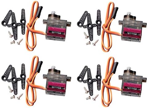 Qunqi 4Pcs MG90S 9G Micro Servo Motor Metal Gear for RC Helicopter Arduino Raspberry Pi