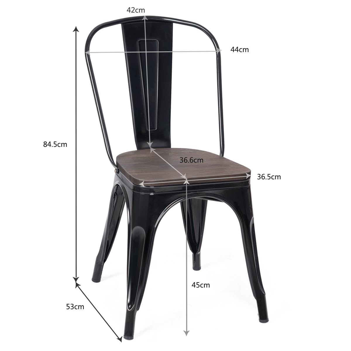LIFEZEAL Juego de 4 sillas de Comedor industriales (Negro)