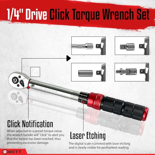 Image of WETT 50Piece Click Torque Wrench Set, 1 /4 Inch Drive Bike Torque Wrench, 2.3-27.1NM (20-240IN.LB), ±3% Precision, Bicycle Maintenance Tool Kit with Bit Sockets, Adapter, Universal Joint, Extension Bar