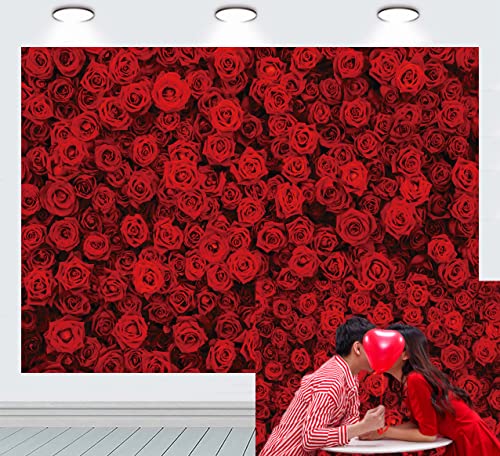 INRUI Toile de fond pour photographie de jour de femme avec roses rouges et roses pour décoration d'anniversaire (2,1 x 1,5 m)