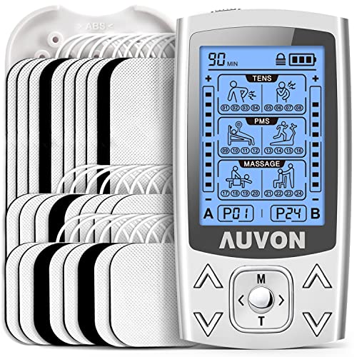 AUVON 24 Modes Dual Channel TENS EMS Unit, Rechargeable Muscle Stimulator with 26 Pads for Pain...