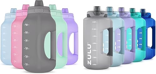 Ello Hydra - Jarra de medio galón con marcador de tiempo y asa para hidratación durante todo el día y popote de silicona con bloqueo y objetivos