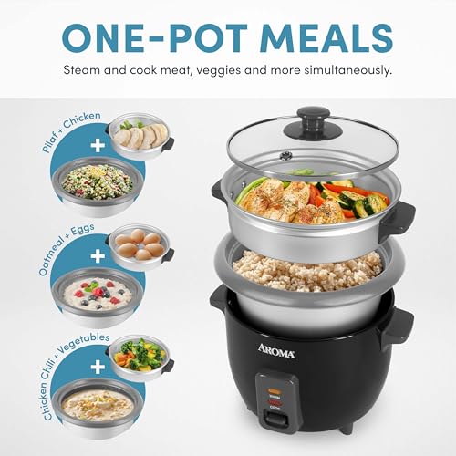 Aroma Housewares ARC-363-1NGB 3 Uncooked/6 Cups Cooked Rice Cooker, Steamer, Multicooker, 2-6 cups, Black - Image 2