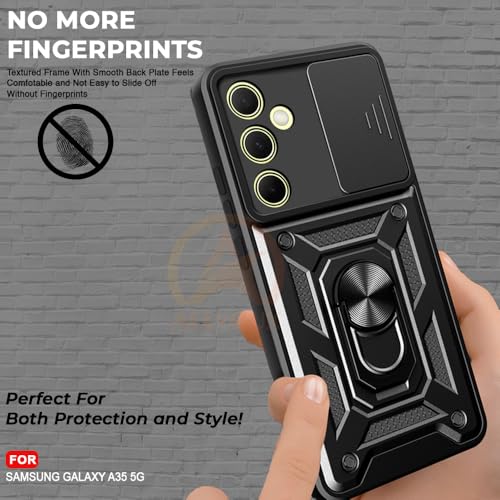 Image of Armor Bumper Back Cover Case for Samsung A35 5G | Rotating Camera Cover, Ring Holder & Kickstand | Heavy Duty & 360 Degree Protection Samsung A35 5G Back Cover (Black)