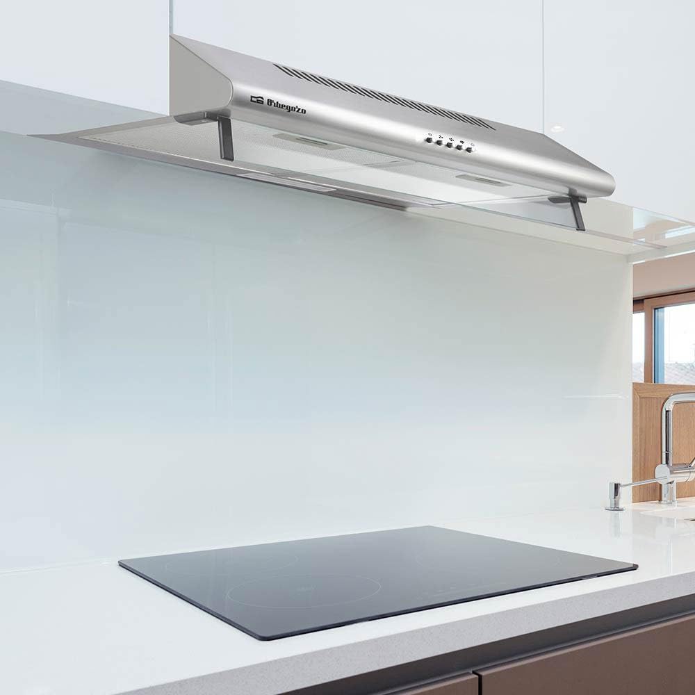 Orbegozo ST 07260 D IN standardowy okap kuchenny, 60 cm, 2 x 60 W, 3 poziomy mocy, 2 zdejmowane filtry aluminiowe, 347,4 m3/h, oświetlenie LED