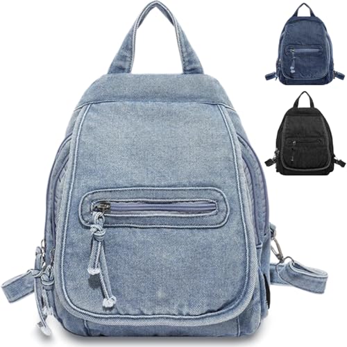 Teclado Denim Backpack Small Casual Bookbags Travel Daypacks (Light Blue)
