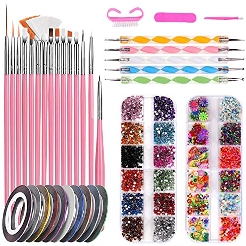 Pinsel für Gelnägel,Nail Art Pinsel Set,15 Stücke Nagel Pinsel,10 Rolle Streifenband Nägel,5 Stücke Dotted Pen,2 Boxes…