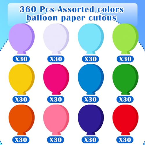 Image of Kisston 360 Pcs Balloon Cutouts Paper 3.9 Inch Assorted Color Die Cuts for DIY Craft Projects School Classroom Bulletin Board Decor