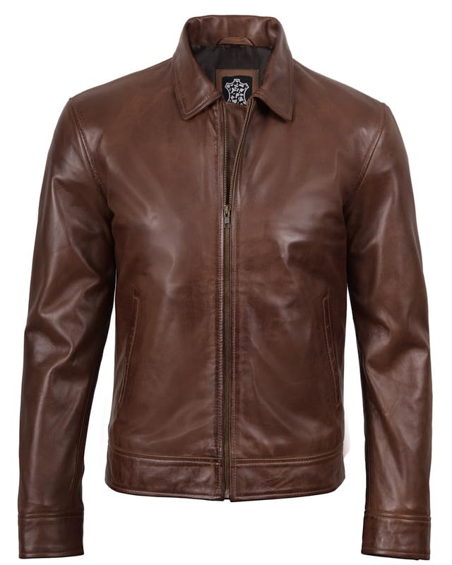 Image of Blingsoul Vintage Real Lambskin Leather Jacket For Mens - Moto Style Classic Shirt Collar Leather Jacket Men