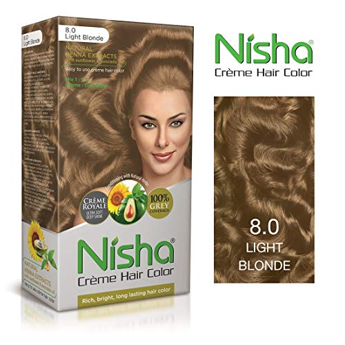 Image of Nisha Creme Hair Color Cream Light Blonde, 150g, Long Lasting Hair Dye for Grey Coverage, Rich Color & Shine, For Men & Women, Pack of 1