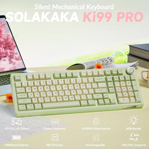 Image of SOLAKAKA KI99 Pro Wireless Mechanical Keyboard Quiet Switch,Hot Swappable Pre-Lubed Switches Silent Keyboard with RGB Backlit,Gasket Structure Computer Gaming Keyboards(GreenWhite, Silent Switch)