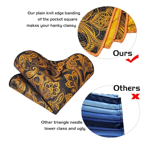 Image of 5PCS Tie and Pocket Square for Men, Silk Necktie and Handkerchief Cufflinks with Gold Ring and Lapel Pin Set