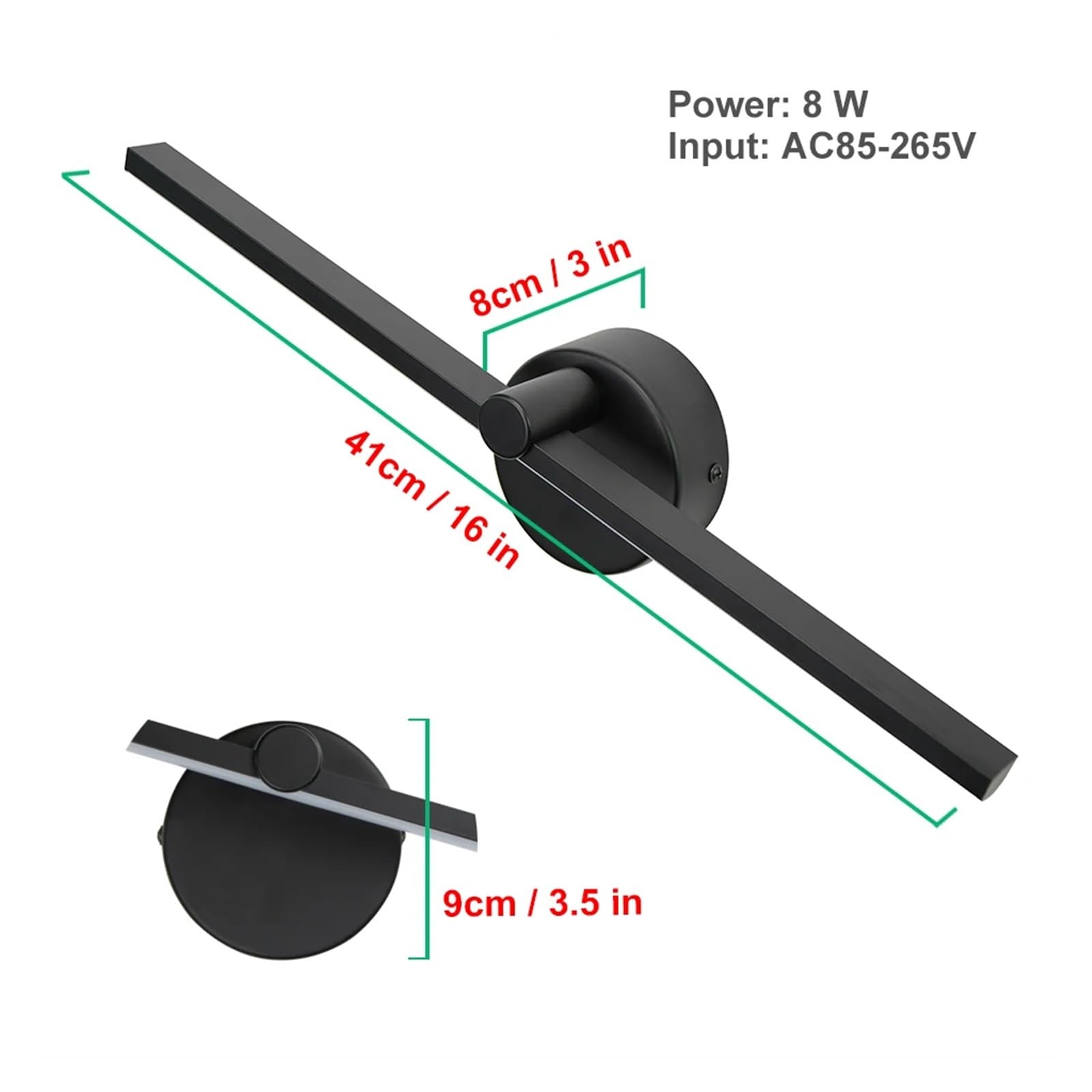 Nordic LED Lampy ścienne do wnętrz 8W Białe/czarne Lampy ścienne do domu Sypialnia Lustro nocne Przód Z Kinkietem Swith(Cool 6000K,Black With Switch)