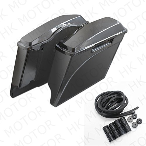 HONGK- 4" Stretched Unpainted Black Saddlebags W/Lib Compatible with '94-'13 Harley Touring Street miniatura 4