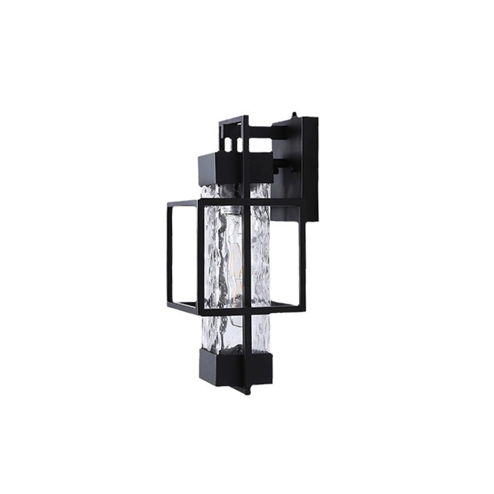 OZBMA Modern Industrial Outdoor Wall Light, Black Iron Lamp with Hammered Glass, Geometric Sconce E26 E27, Waterproof Lantern for Porch, Garage, Patio, Villa, Corridor Cottage
