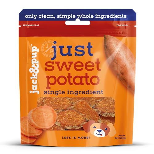 Jack&Pup Just Sweet Potato Chews for Dogs | Single Ingredient Hypoallergenic Dog Treats | Nutritious Flavorful and All Natural Sweet Potato Dog Treats Low Fat Low Calorie Dogs Treat (14oz)