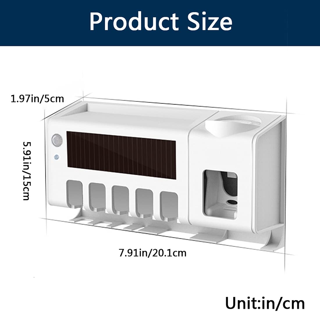 Porte-Brosse à Dents électrique Mural à Charge Solaire UV désinfectant pour Brosse à Dents distributeurs automatiques de Dentifrice pour Salle de Bain (Blanc)