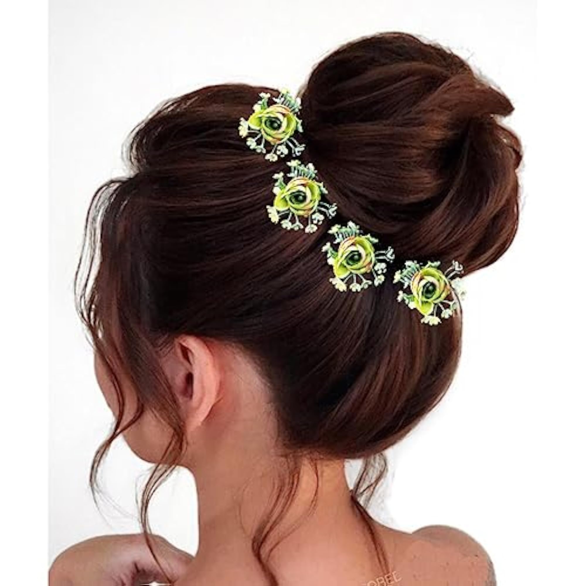 Floral Juda Pins with Green Leaf, Attractive Hair Accessories Combo Pack
