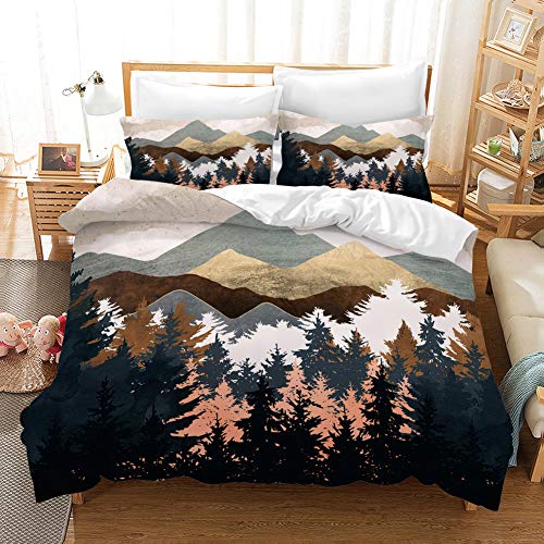 REALIN Hawthorn Bedding 3D Duvet Cover Set Japan Forest Mountain River Bed Sets 2/3/4PCS Quilt Covers/Sheets/Pillow Shams,Twin/Full/Queen/King (King-229x259cm-4PCS,E)