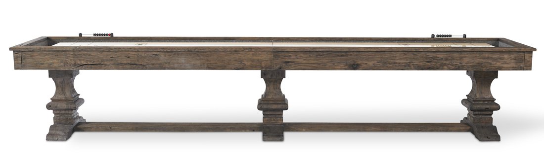 Plank and Hide Beaumont Shuffleboard Table – Made of Solid Oak Table – Gaming Board with Playing Accessories – ¼” Polymer Surface – 12’ / 14’ Standard Size Shuffleboard Tables-Installation Included