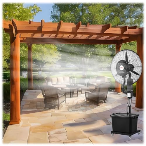 26" 30" Height Adjustable Industrial Oscillating Misting Fan - 3 Speed Settings, 42L Tank, Outdoor Pedestal Spray Fan for Garage, Shop, Patio, Gazebo Cooling