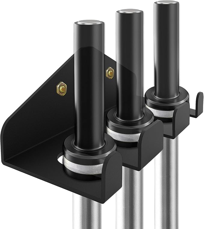 Fitcozi Barbell Hanger Rack for Garage Gym - Wall Mount Olympic Bar Storage Holder, Holds Under 33mm Bar Size (3 Cut)