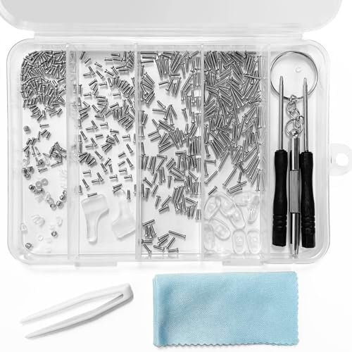 PTSLKHN Eyeglass Repair Kit with Screws, 15 Types Screws for Eyeglasses – Frame Screws, Hinge Screws, Nose Pads Screws – Essential Eye Glasses Repairing Kit Tool
